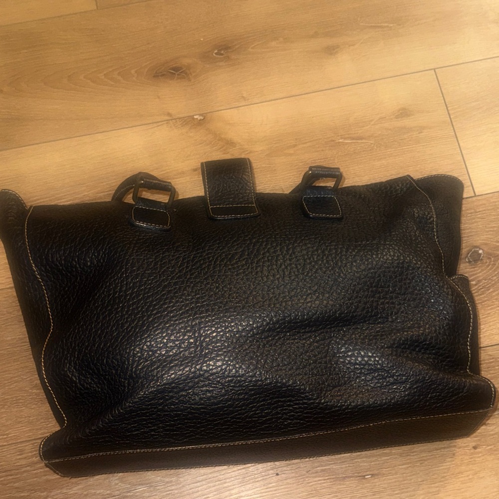 Cristian Italian Large Black genuine Leather Double Handle Brief Travel Tote Wor